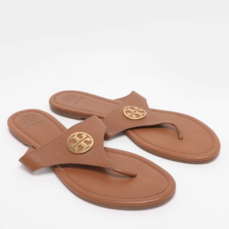 Pre Owned Tory Burch Brown Leather Benton Thong Flats Size 41