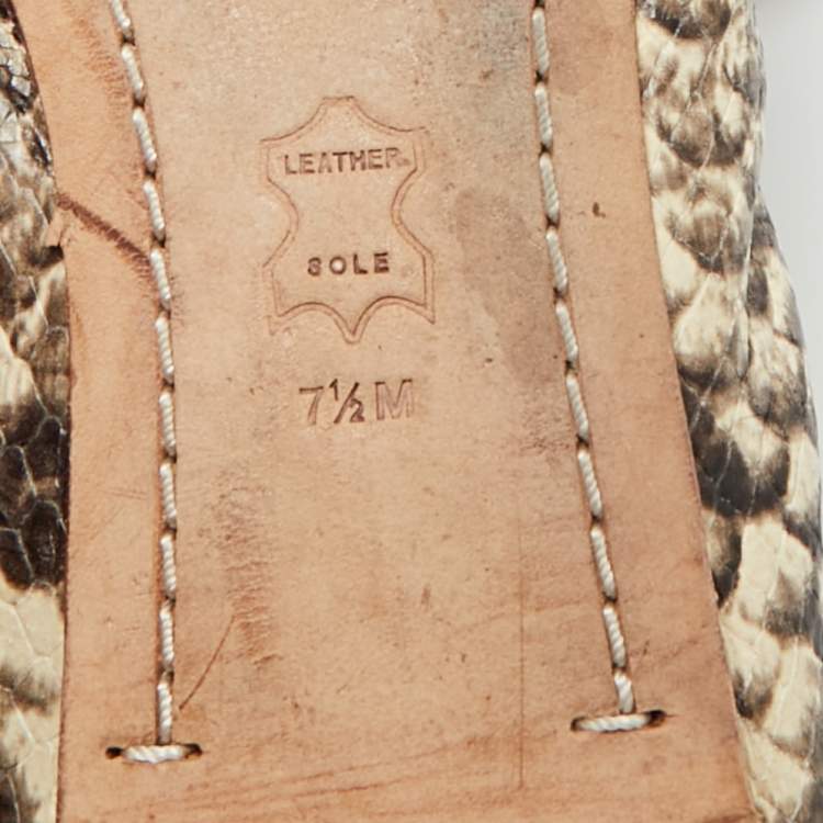 Pre Owned Tory Burch Beige/Brown Python Embossed Minnie Ballet Flats Size 37.5