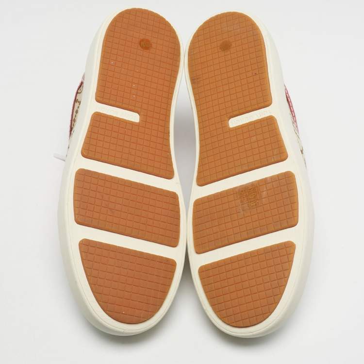 Pre Owned Tory Burch Multicolor Monogram Canvas and Leather Ladybug Sneakers Size 40.5