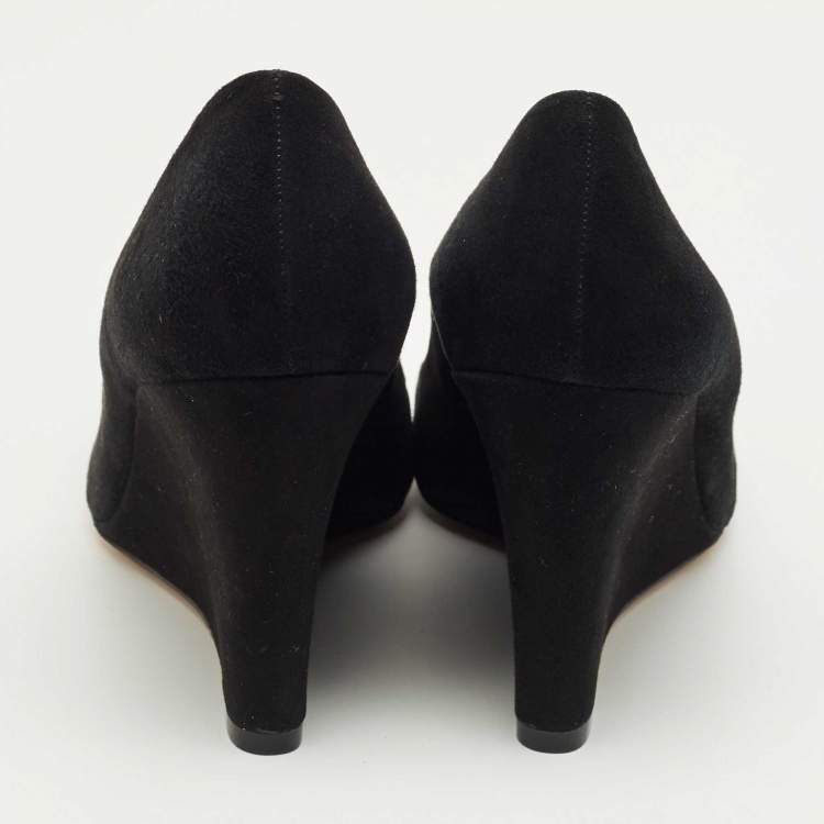 Pre Owned Tory Burch Black Suede Peep Toe Wedge Pumps Size 40