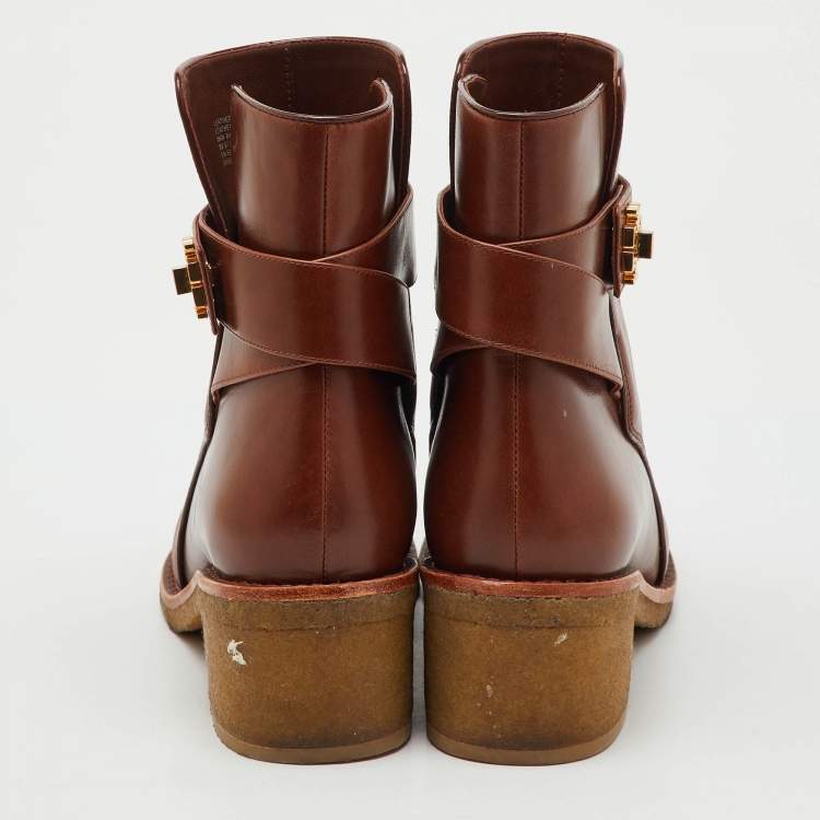 Pre Owned Tory Burch Brown Leather Kira Ankle Length Boots Size 38