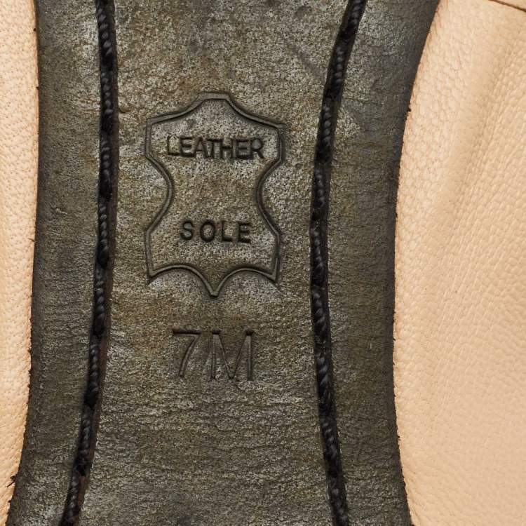 Pre Owned Tory Burch Beige/Black Leather Scrunch Minnie Ballet Flats Size 37