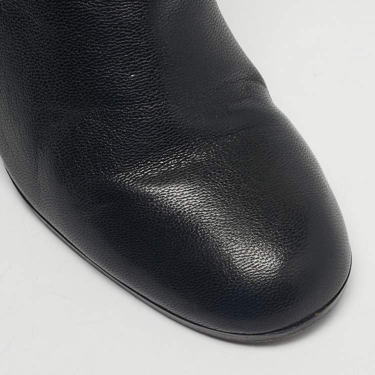 Pre Owned Tory Burch Black Leather Ankle Length Boots Size 37.5