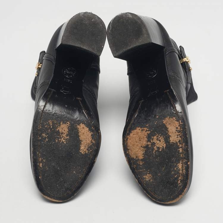 Pre Owned Tory Burch Black Leather Ankle Length Boots Size 37.5