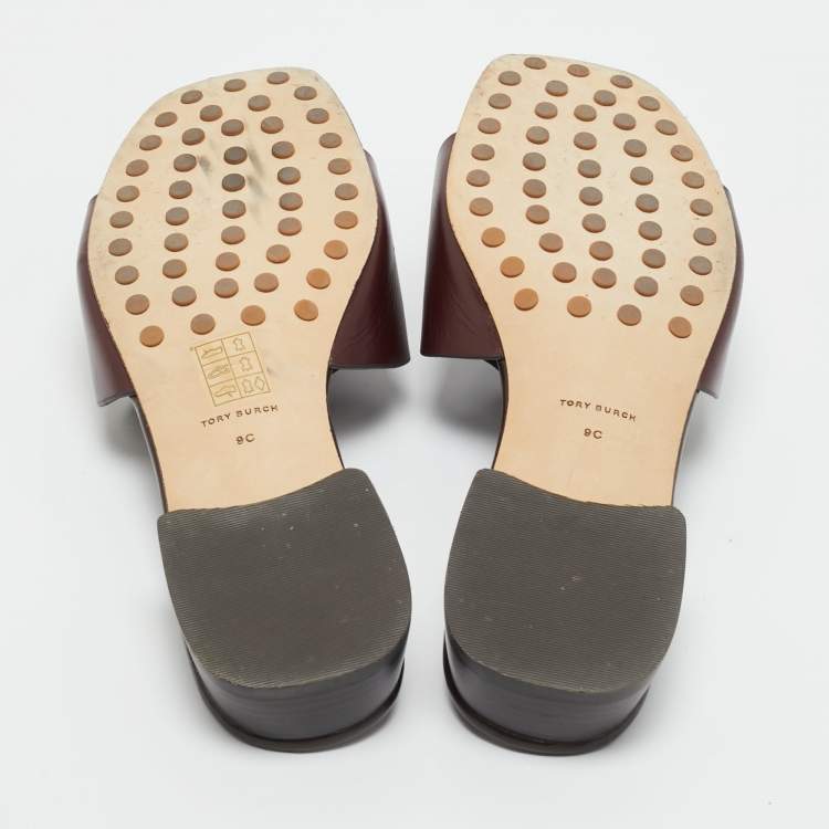 مملوكة مسبقًا Tory Burch Burgundy Leather Miller Flat Slide Size 39