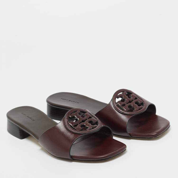 مملوكة مسبقًا Tory Burch Burgundy Leather Miller Flat Slide Size 39