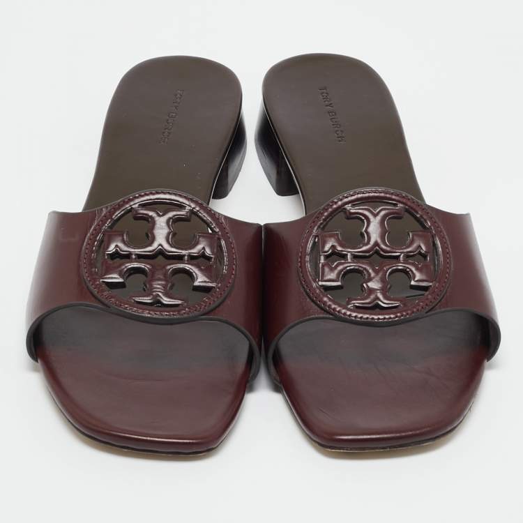 مملوكة مسبقًا Tory Burch Burgundy Leather Miller Flat Slide Size 39