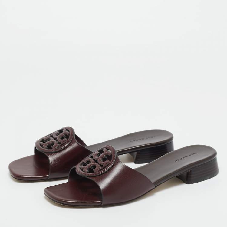 مملوكة مسبقًا Tory Burch Burgundy Leather Miller Flat Slide Size 39