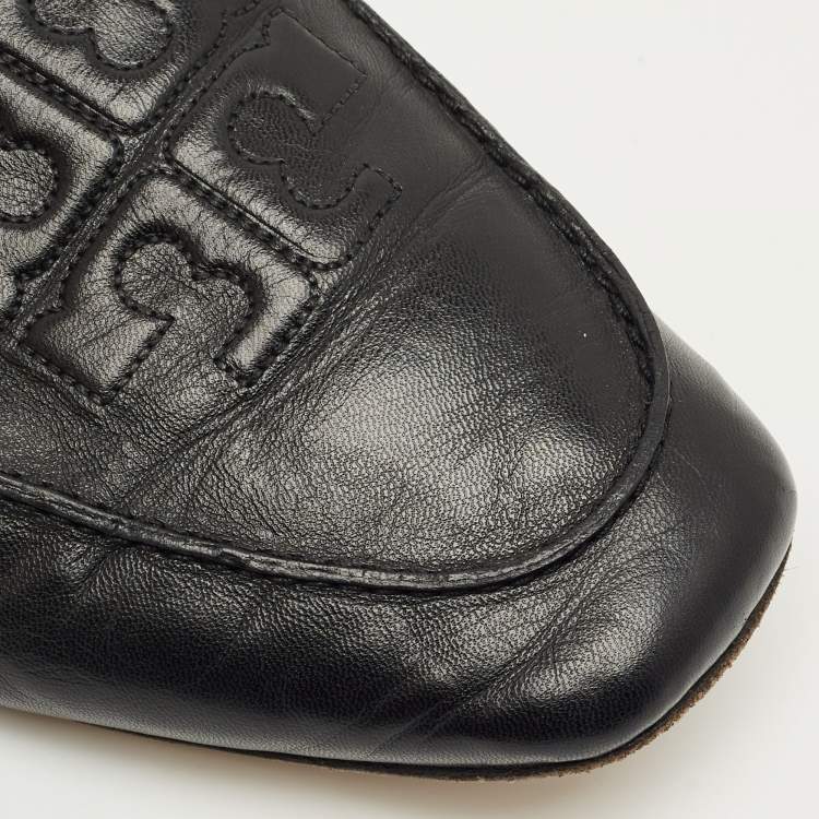 Pre Owned Tory Burch Black Leather Smoking Slippers Size 39.5