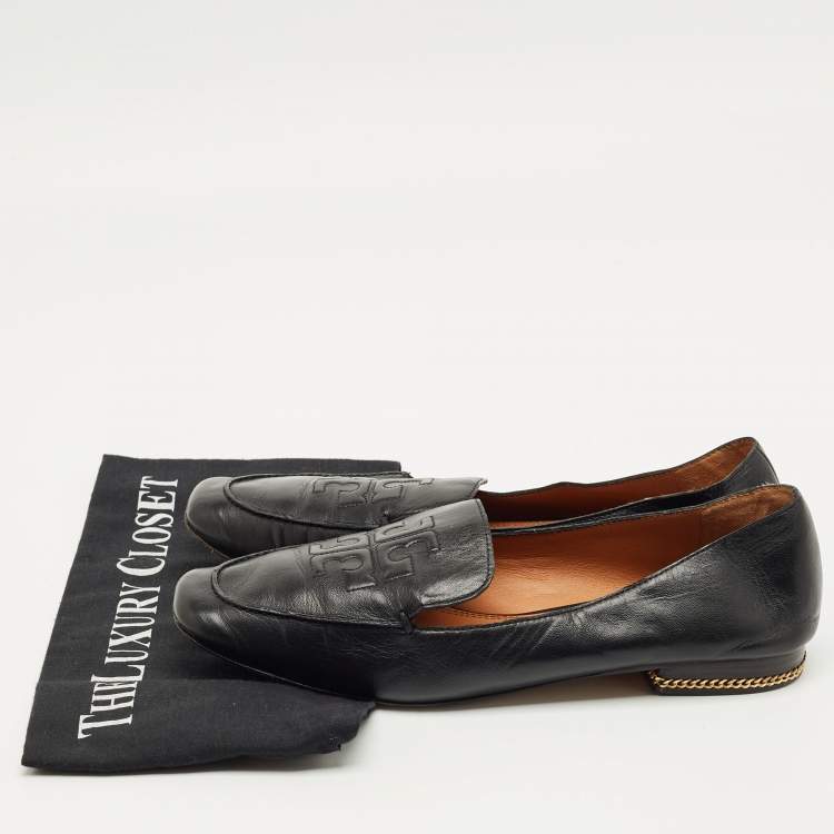 Pre Owned Tory Burch Black Leather Smoking Slippers Size 39.5