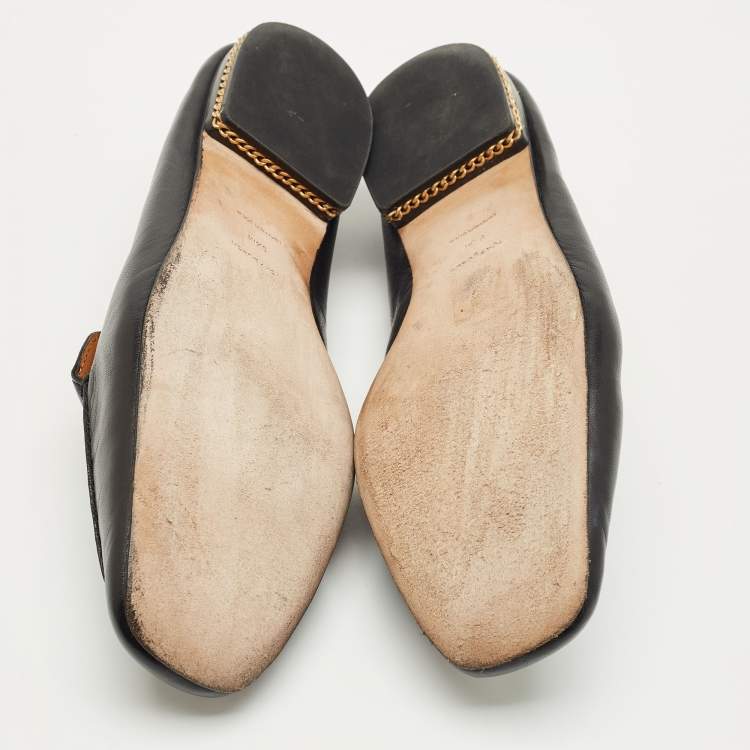 Pre Owned Tory Burch Black Leather Smoking Slippers Size 39.5