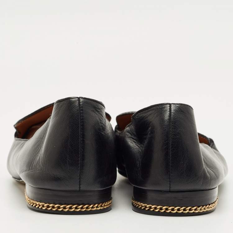 Pre Owned Tory Burch Black Leather Smoking Slippers Size 39.5