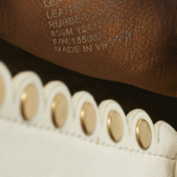 Pre Owned Tory Burch Cream Leather Embroidered Logo Espadrille Flats Size 38.5