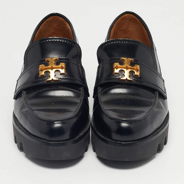 Pre Owned Tory Burch Black Leather Everly chunky Loafers Size 39.5