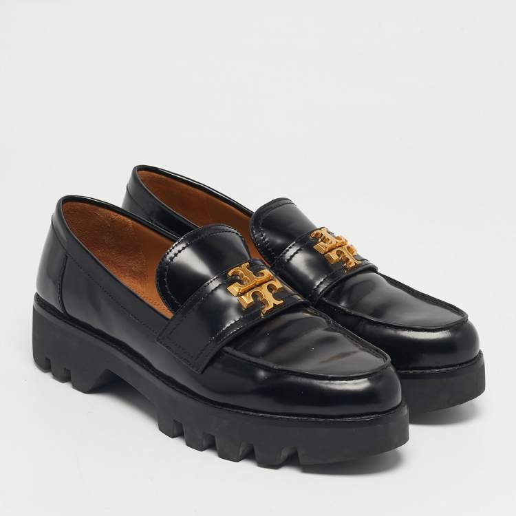 Pre Owned Tory Burch Black Leather Everly chunky Loafers Size 39.5