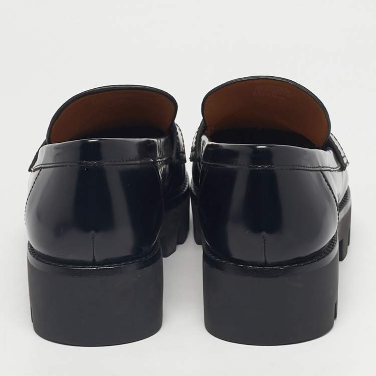 Pre Owned Tory Burch Black Leather Everly chunky Loafers Size 39.5