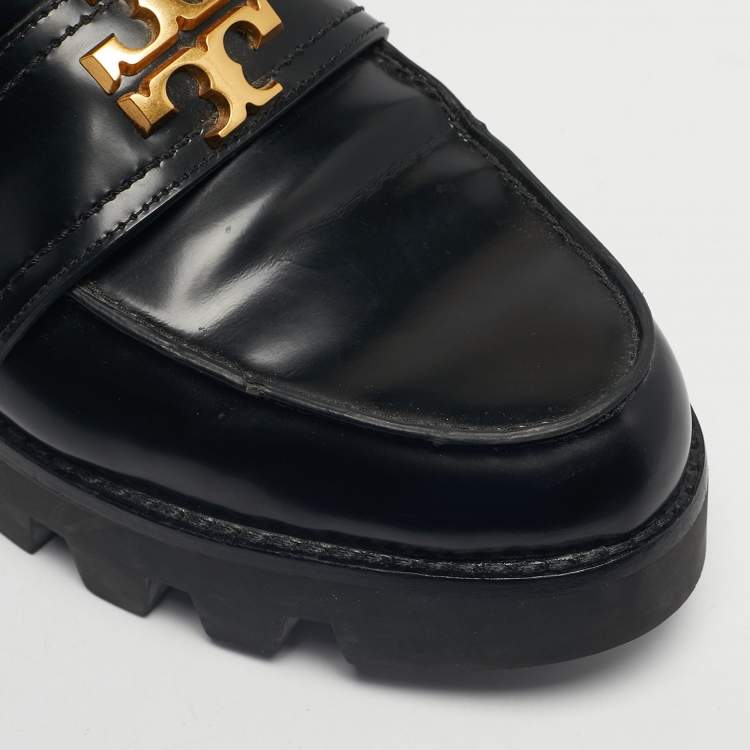 Pre Owned Tory Burch Black Leather Everly chunky Loafers Size 39.5