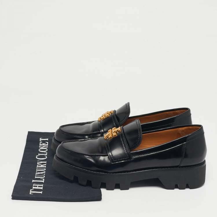 Pre Owned Tory Burch Black Leather Everly chunky Loafers Size 39.5