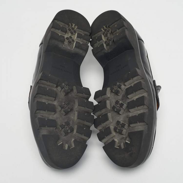 Pre Owned Tory Burch Black Leather Everly chunky Loafers Size 39.5