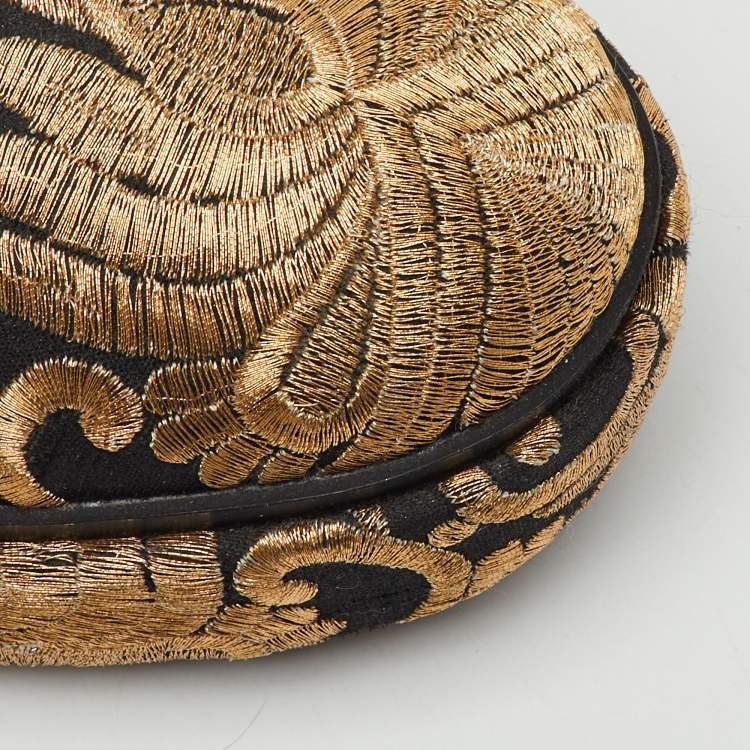 Pre Owned Tory Burch Black/Gold Brocade Fabric Arden Platform Oxfords Size 38.5