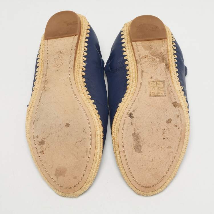 Pre Owned Tory Burch Navy Blue Leather Ines Espadrille Flats Size 37.5