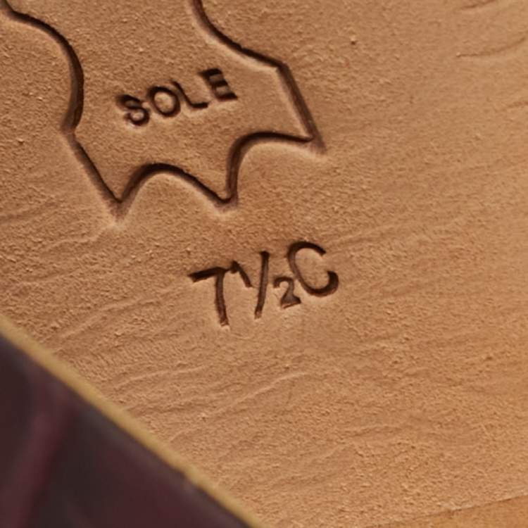 Pre Owned Tory Burch Burgundy Embossed Crocodile Maritine Sandals Size 38