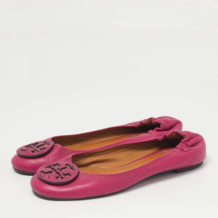 Pre Owned Tory Burch Purple Leather Scrunch Minnie Ballet Flats Size 39