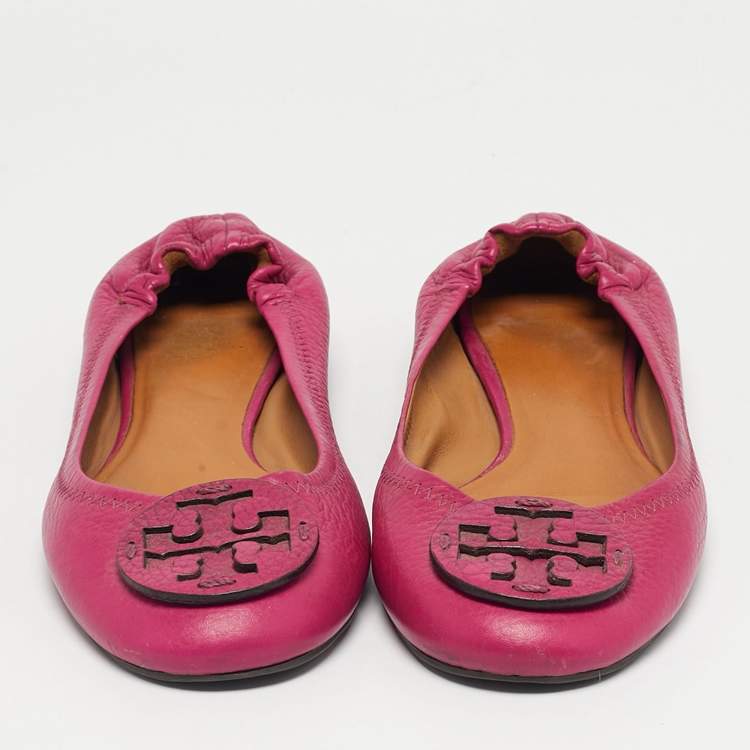Pre Owned Tory Burch Purple Leather Scrunch Minnie Ballet Flats Size 39