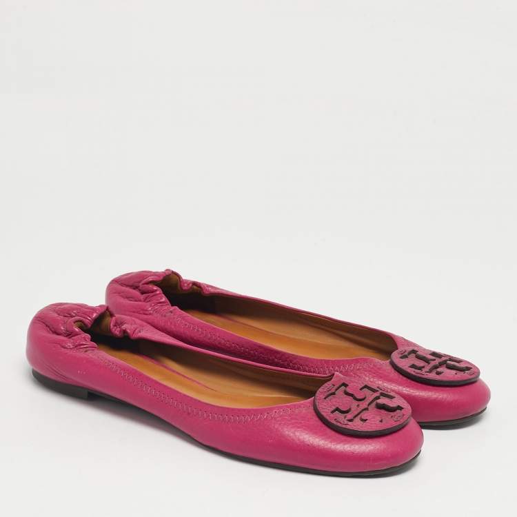Pre Owned Tory Burch Purple Leather Scrunch Minnie Ballet Flats Size 39