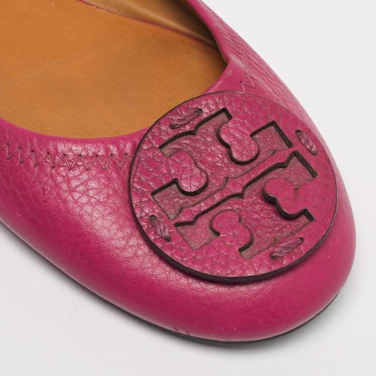 Pre Owned Tory Burch Purple Leather Scrunch Minnie Ballet Flats Size 39