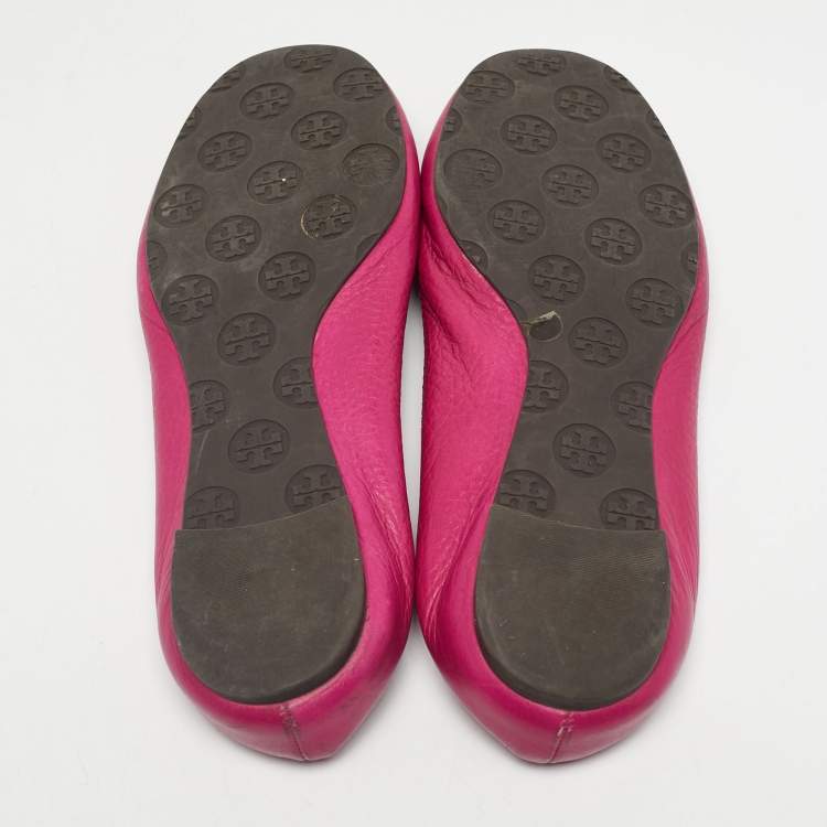 Pre Owned Tory Burch Purple Leather Scrunch Minnie Ballet Flats Size 39