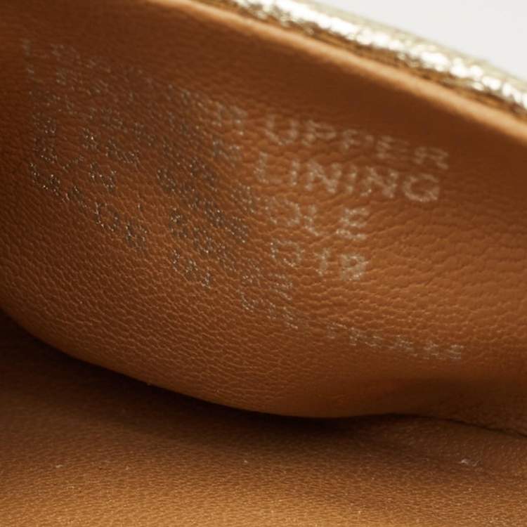 Pre Owned Tory Burch Gold Leather Minnie Travel Ballet Flats Size 39.5