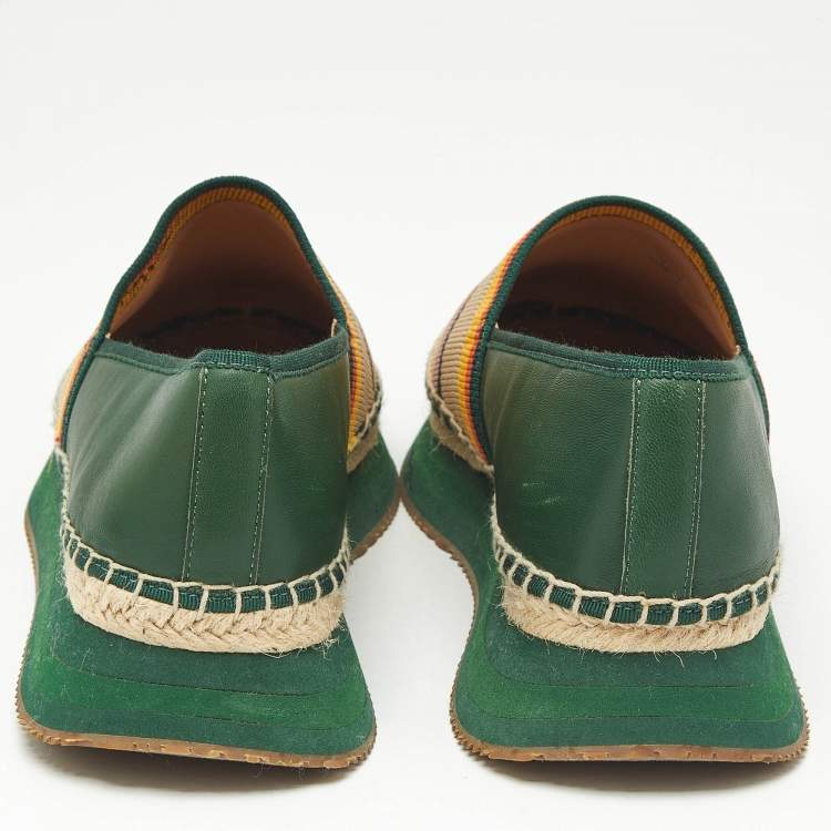 Pre Owned Tory Burch Multicolor Knit Fabric and Leather Espadrille Sneakers Flats Size 37