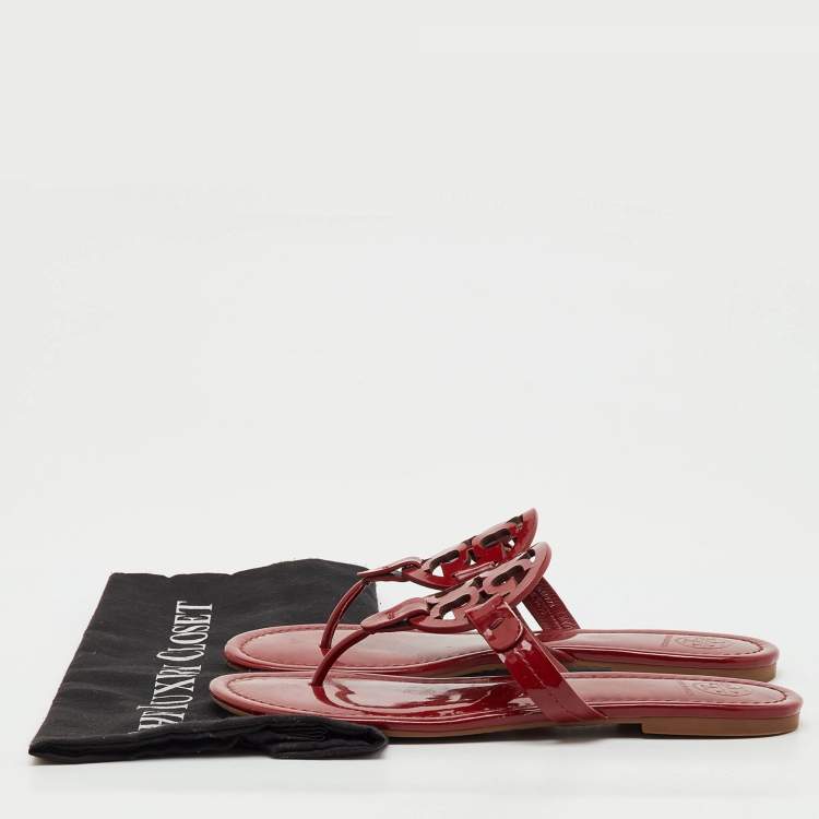 Pre Owned Tory Burch Dark Red Patent Leather Miller Thong Flats Size 37