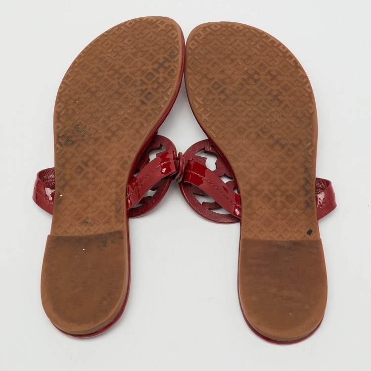 Pre Owned Tory Burch Dark Red Patent Leather Miller Thong Flats Size 37