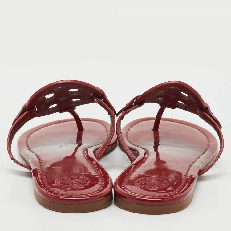 Pre Owned Tory Burch Dark Red Patent Leather Miller Thong Flats Size 37