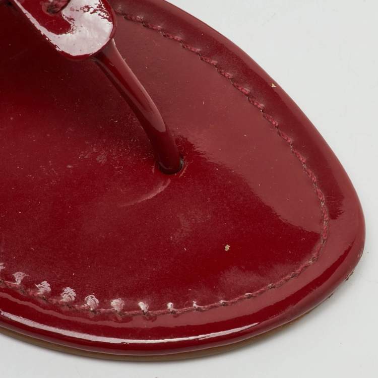 Pre Owned Tory Burch Dark Red Patent Leather Miller Thong Flats Size 37