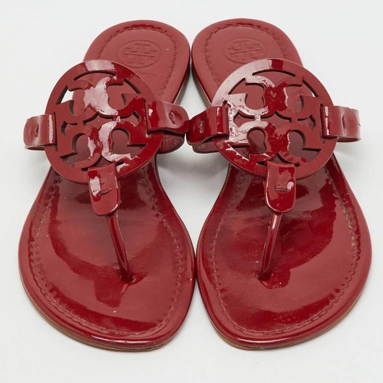 Pre Owned Tory Burch Dark Red Patent Leather Miller Thong Flats Size 37
