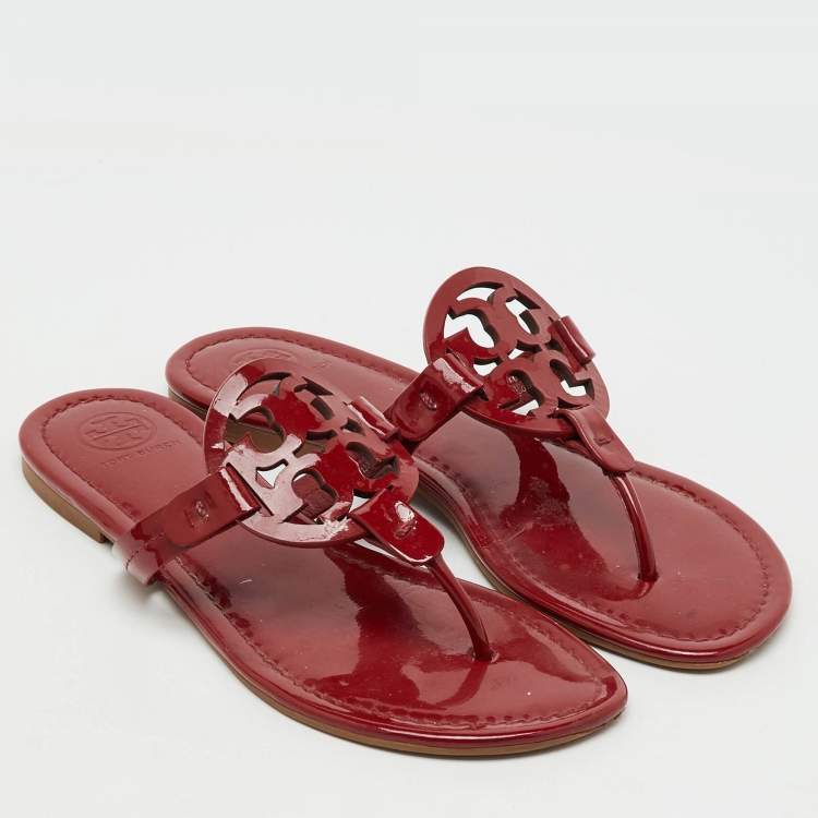 Pre Owned Tory Burch Dark Red Patent Leather Miller Thong Flats Size 37
