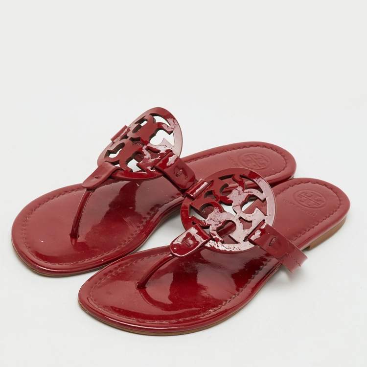 Pre Owned Tory Burch Dark Red Patent Leather Miller Thong Flats Size 37