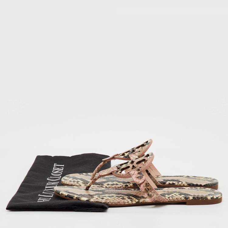 Pre Owned Tory Burch Multicolor Snakeskin Embossed Leather Miller Thong Flats Size 37