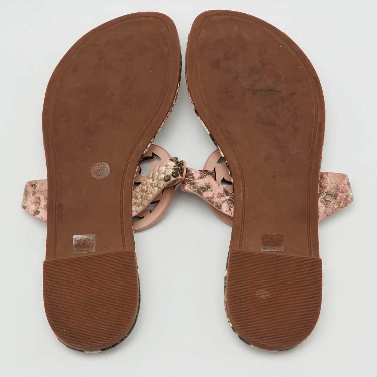 Pre Owned Tory Burch Multicolor Snakeskin Embossed Leather Miller Thong Flats Size 37