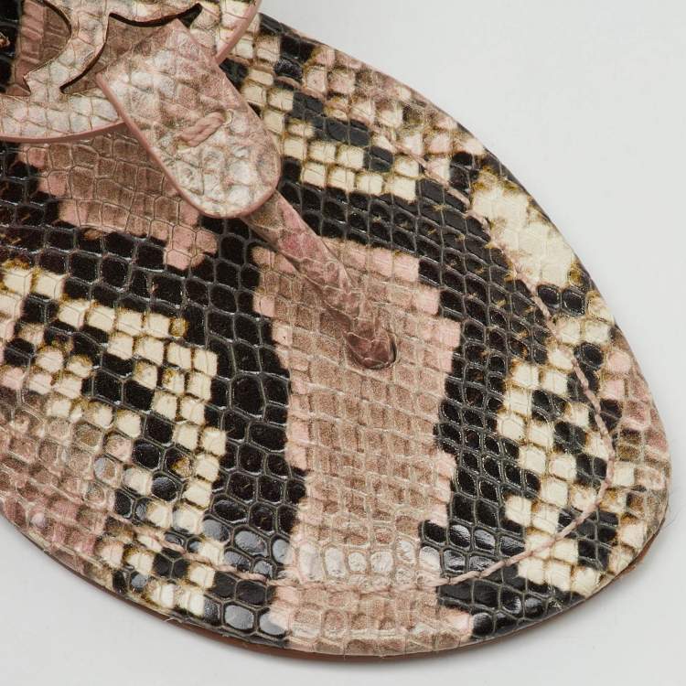 Pre Owned Tory Burch Multicolor Snakeskin Embossed Leather Miller Thong Flats Size 37