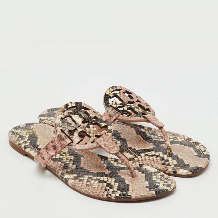 Pre Owned Tory Burch Multicolor Snakeskin Embossed Leather Miller Thong Flats Size 37
