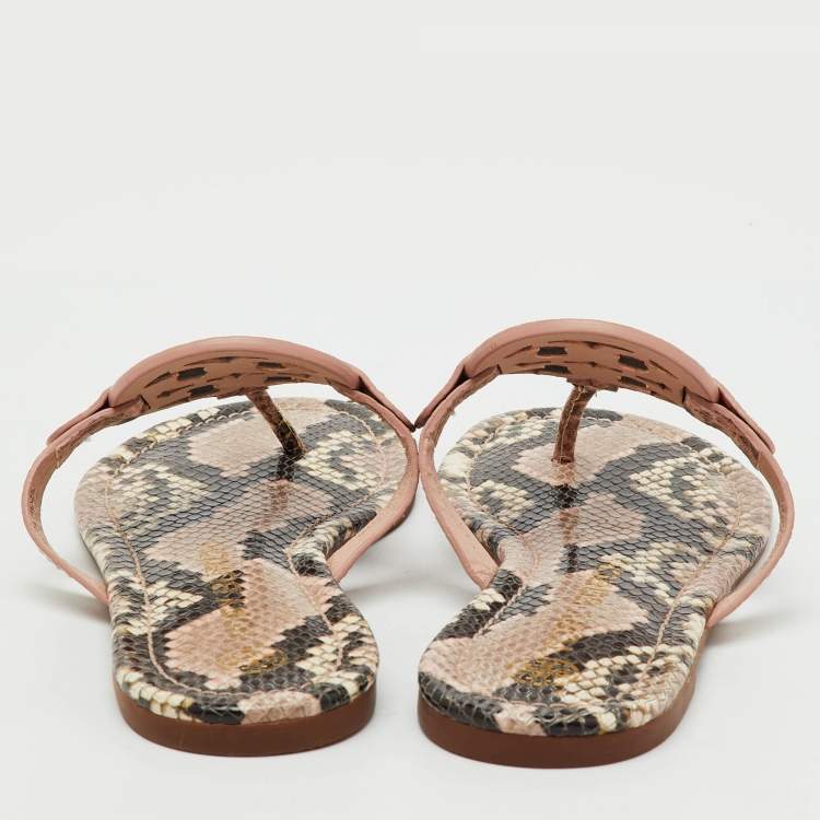 Pre Owned Tory Burch Multicolor Snakeskin Embossed Leather Miller Thong Flats Size 37