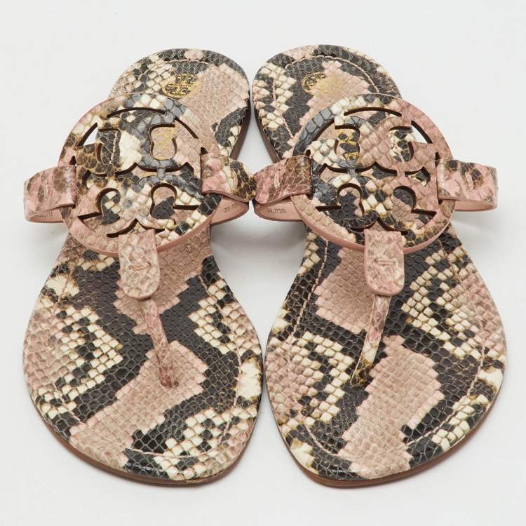 Pre Owned Tory Burch Multicolor Snakeskin Embossed Leather Miller Thong Flats Size 37