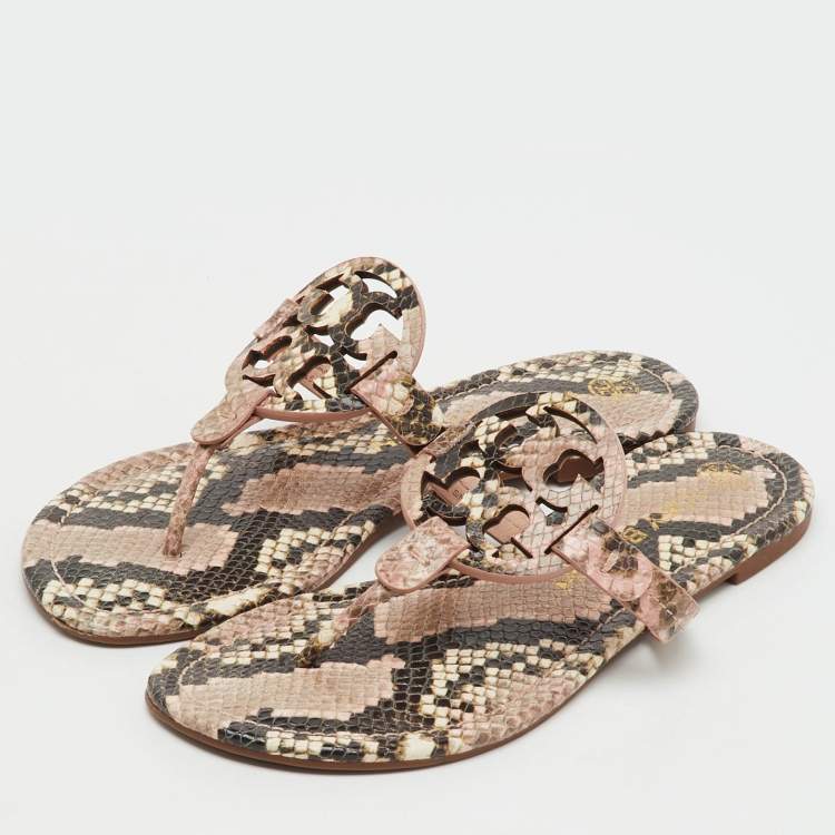 Pre Owned Tory Burch Multicolor Snakeskin Embossed Leather Miller Thong Flats Size 37