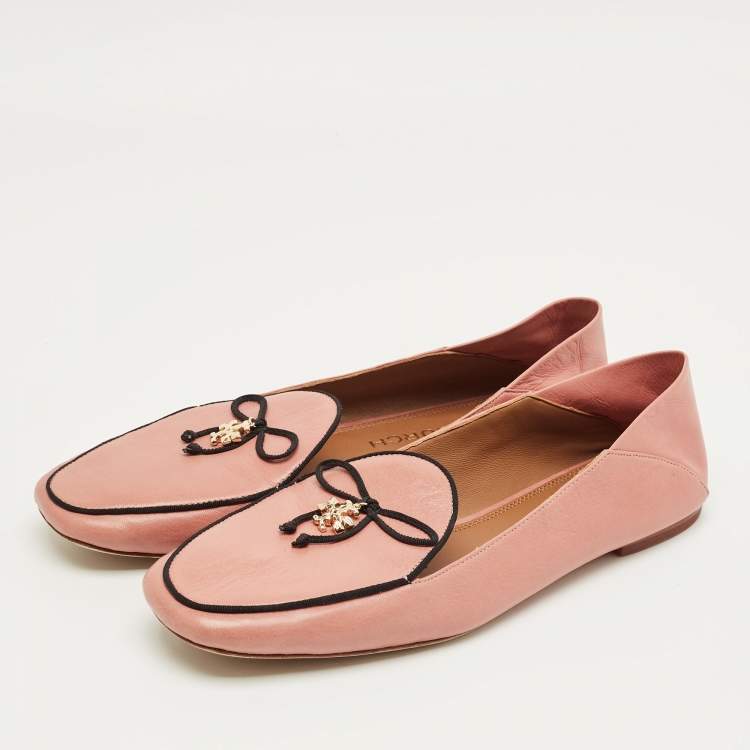 Pre Owned Tory Burch Pink Leather Charm Smoking Slippers Size 41