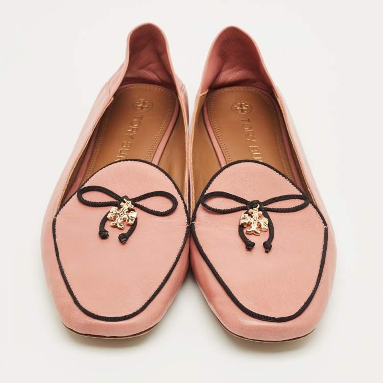 Pre Owned Tory Burch Pink Leather Charm Smoking Slippers Size 41