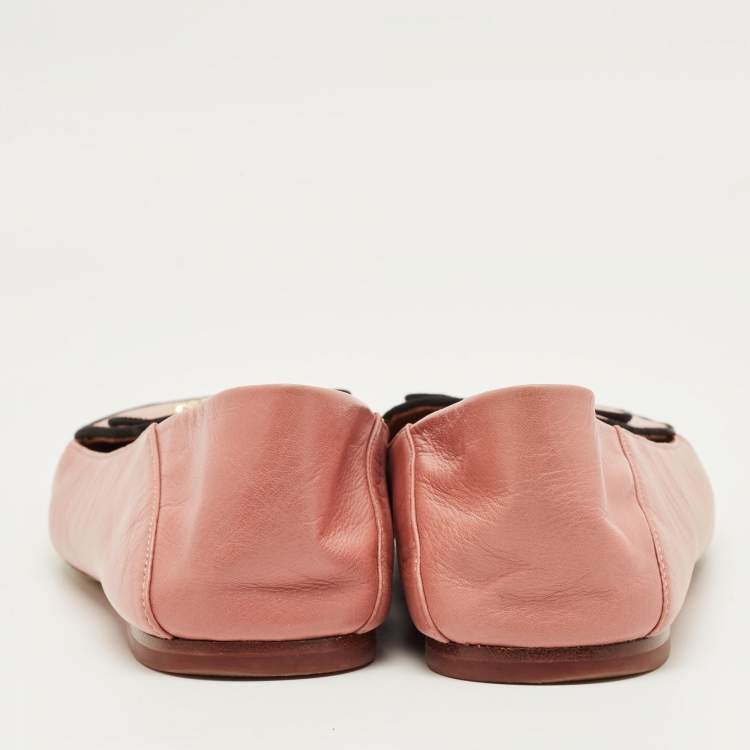 Pre Owned Tory Burch Pink Leather Charm Smoking Slippers Size 41